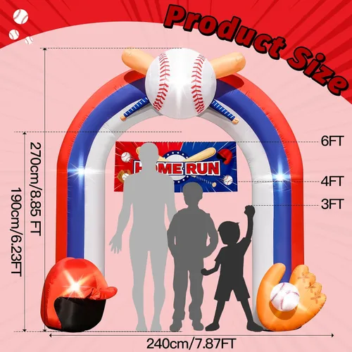 Miniatura 2 de Arco inflable gigante de béisbol de 9 pies para decoración de fiesta de campo de béisbol Baseball Blow-Up With Home Run Banner 1 Blower and 5