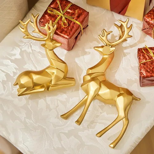 Miniatura 3 de Regalo Decorativo Navideño 2 Piezas Escultura de Ciervo 3D Adornos de Ciervo Geométricos Utilizados para Realzar la Atmosfera Festiva Chimenea Mesa