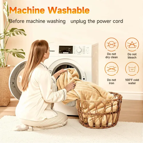 Miniatura 7 de Manta térmica eléctrica de 50 x 60 pulgadas, manta eléctrica de calentamiento rápido con 5 niveles de calor y 4 horas de protección contra