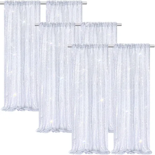 Miniatura 66 de Cortinas con lentejuelas doradas, 2 unidades de 2 x 8 pies, con brillantina, telón de fondo para bodas Rojo
