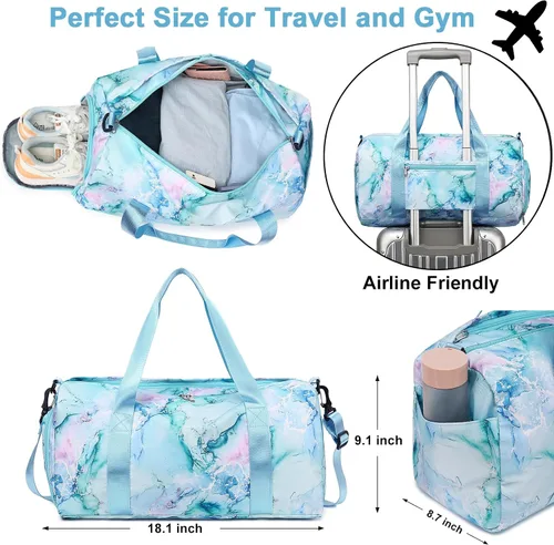 Miniatura 3 de Bolsa de deporte para gimnasio, bolsa de lona con bolsillo húmedo, bolsa de fin de semana con bolsa impermeable para zapatos y agujero de aire