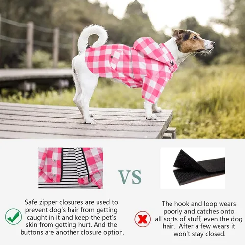 Miniatura 4 de Abrigo impermeable para perro, chaqueta impermeable para cachorros con patas, botones, cremallera y capucha con cordón, ajuste para Yorkie Terrier