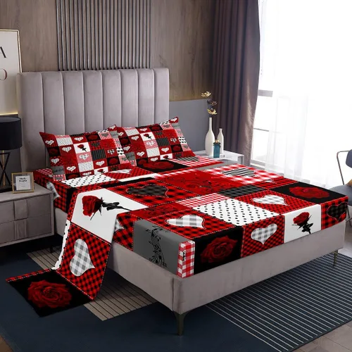 Juego de sábanas femeninas de flores de rosas rojas, tamaño individual, juego de ropa de cama para el día de San Valentín, decoración de habitación