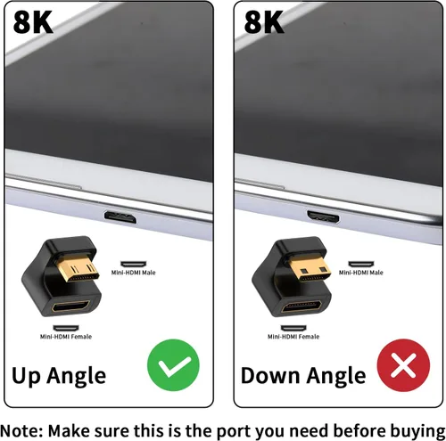 Miniatura 2 de Duttek Adaptador Mini HDMI de 180 grados [video 8K @60Hz, 4K @144Hz, 48Gbps] Adaptador Mini HDMI macho a hembra de ángulo ascendente para cámara