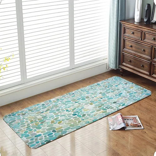 Miniatura 13 de LYFANS Alfombras absorbentes y antideslizantes para uso en cocina y baño, alfombrillas modernas de arte azul con delfín en 3D (61x41 cm)
