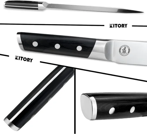 Miniatura 5 de Cuchillo de rebanar de 12 pulgadas – Cuchillo japonés para tallar carne y barbacoa para Turquía – Acero alemán de alto carbono – Pakka de gran