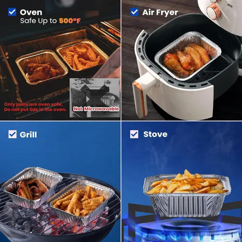 Miniatura 4 de Fit Meal Prep Paquete de 100 sartenes pequeñas de papel de aluminio de 1 libra con tapas, recipientes desechables para alimentos con tapas