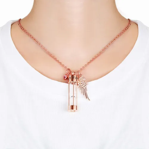 Miniatura 16 de PREKIAR Collar de urna de cremación para cenizas en forma de reloj de arena con dije de recuerdo 12 piedras de nacimiento y un ala de ángel
