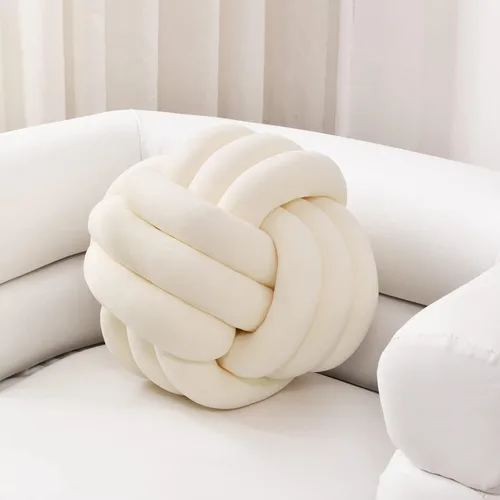 Miniatura 23 de Sioloc - Almohadas de nudo suave, cojín redondo para decoración del hogar, almohada de bola anudada hecha a mano (13.7 pulgadas, color verde)