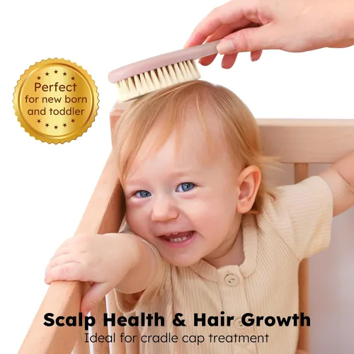 Miniatura 3 de Yoofoss Juego de 4 cepillos y peine para el pelo del bebé, cepillo de madera para el pelo del bebé con pelo de cabra ultra suave natural, juego