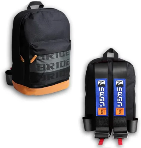 Miniatura 11 de W-POWER JDM Bride Racing Mochila de viaje para laptop con parte inferior marrón con correas de arnés ajustables (ASIMO-BK)