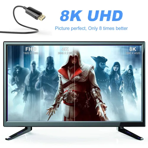 Miniatura 3 de Cable DisplayPort de fibra 8K 4K DP 1.4 HBR3 8K@60Hz 4K @144Hz de alta velocidad 32.4Gbps de fibra óptica delgado y flexible DP a DP Cable 49.2 ft