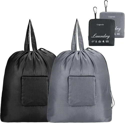 Miniatura 10 de GOGOODA Bolsas de viaje para lavandería con cierre de cordón XL, plegables, con asa, resistentes y lavables, para dormitorio universitario, viajes