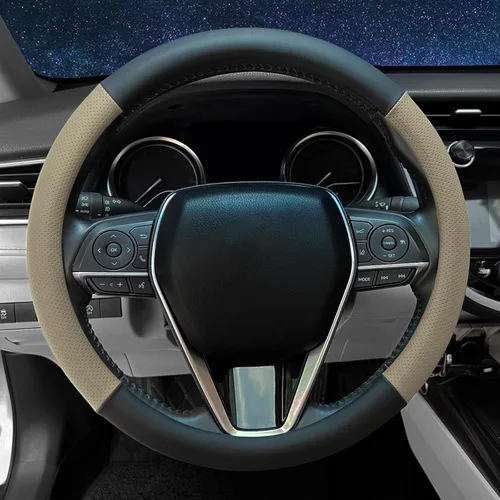 Miniatura 9 de Funda para Volante de Tamaño Estándar 14.5-15 Pulgadas, Protector Antideslizante para Volante de Coche, de Cuero de Microfibra Transpirable, Negro