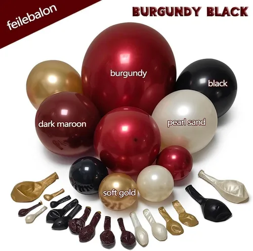Miniatura 3 de Kit de arco de globos color burdeos y negro, doble relleno, color granate, rojo oscuro, perla, blanco, arena, dorado, guirnalda de globos