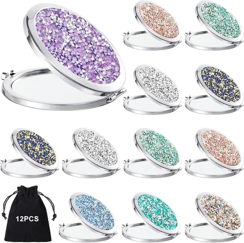Miniatura 12 de Cindeer 48 piezas de espejo pequeño compacto plegable de bolsillo para maquillaje redondo de mano cosmético con aumento, espejo compacto