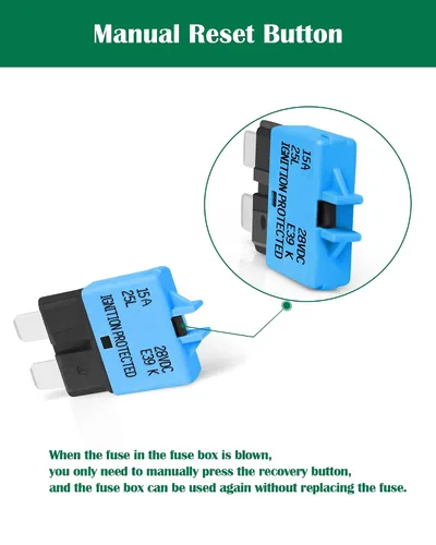 Miniatura 4 de LENKRAD Fusible reiniciable ATC/ATO automotriz de 15 amperios, 15 A, reinicio manual, hoja estándar, fusibles de 15 amperios, disyuntor de reinicio