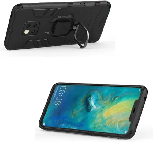 Miniatura 2 de Compatible con Huawei Mate20 Pro, funda de metal con anillo de agarre a prueba de golpes (funciona con soporte magnético para automóvil), funda Negro