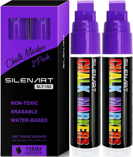 Miniatura 17 de SILENART Marcadores de tiza negra para ventana, punta gigante, rotulador de coche de 0.591 in, 2 unidades Pluma de pintura lavable grande