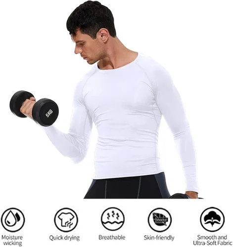 Miniatura 4 de Camisetas de compresión para hombre, manga larga, para entrenamiento, gimnasio, correr, camisetas deportivas frescas y secas