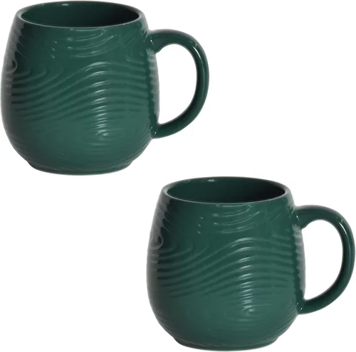 temp-tations by Tara Juego de 2 tazas de café de cerámica en color esmeralda del bosque, tazas de café grandes de gres verde de 14 onzas, juego de