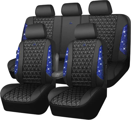 Miniatura 37 de CAR PASS Fundas de asiento de automóvil de cuero con diamantes brillantes, juego de asientos interiores de asientos completos, impermeable, Plateado