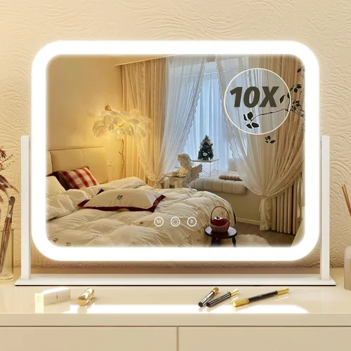 Miniatura 10 de FENNIO Espejo de tocador de 23 x 18 pulgadas con luces, espejo de maquillaje LED, espejo Hollywood con 3 modos de color y brillo ajustable, espejo