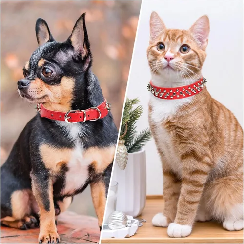 Miniatura 2 de Collar de perro y gato rojo con púas pequeñas para perros pequeños y medianos machos hembras – Collar ajustable con tachuelas – Collar de perro