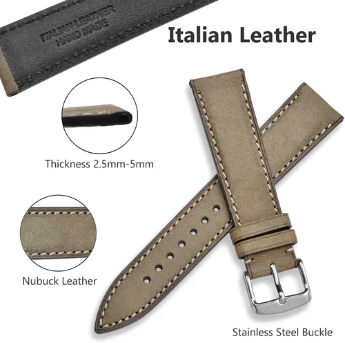 Miniatura 2 de WOCCI Correas de reloj nobuck con hebilla de acero inoxidable, correas de repuesto de cuero italiano de 0.551 in, 0.709 in, 0.787 in, 0.866 in