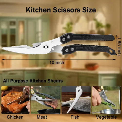 Miniatura 6 de Tijeras de cocina resistentes para aves de corral, tijeras profesionales de alimentos para pollo, cortar carne cruda y huesos de aves de corral
