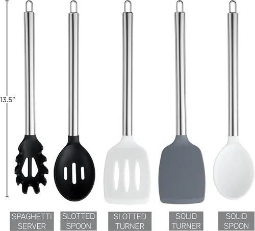 Miniatura 4 de COOK WITH COLOR - Juego de utensilios de cocina de silicona, 5 piezas, fáciles de limpiar, utensilios de cocina para batería de cocina antiadherente