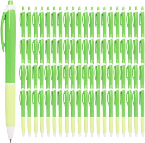 Simply Genius Bolígrafos de oficina a granel, 100 instrumentos de escritura retráctiles en tinta negra para escuelas, cuadernos y diarios (verde,