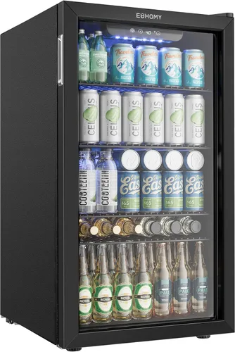Miniatura 8 de EUHOMY Refrigerador de bebidas para 48 latas - Mini refrigerador con puerta de vidrio para cerveza, bebidas, vinos, refrigerador de bebidas de Negro