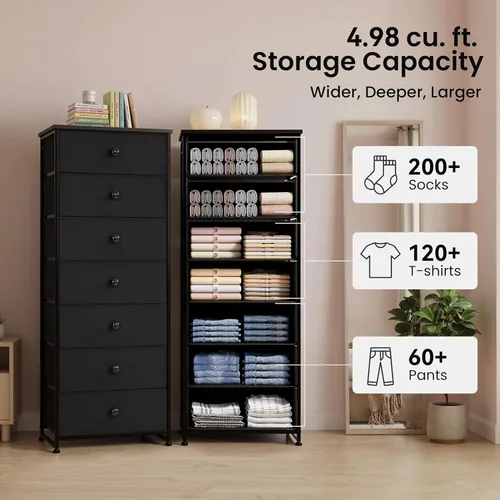 Miniatura 4 de Crestlive Products Cajonera alta, torre de almacenamiento de 7 cajones de tela, cómodas - Unidad organizadora vertical para dormitorio, pasillo