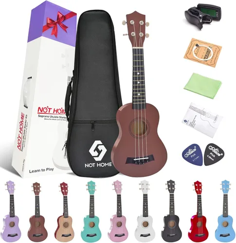 Miniatura 12 de Paquete de ukelele soprano para principiantes, kit de iniciación de ukeleles de tilo de 21 pulgadas para niños con bolsa de concierto, sintonizador