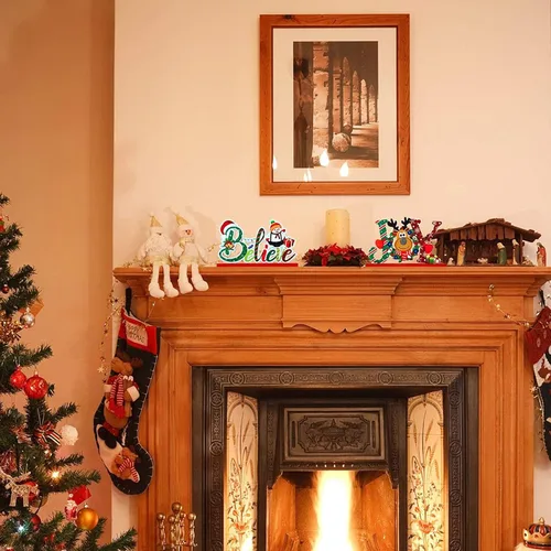 Miniatura 3 de Blulu 3 piezas de decoración de Navidad para centros de mesa de interior para mesas, letreros de madera de granja, centros de mesa de Navidad