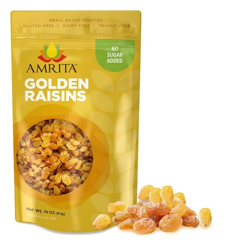 Miniatura 9 de Amrita Golden Raisins 1 libra Sin azúcar añadido, naturalmente dulce, sultanas secas sin gluten, Kishmish Empaquetadas frescas en bolsas