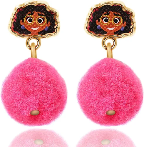 Disney Pendientes Encanto - Aretes Mirabel con pompones rosados - Aretes de Disney para niñas, Metal, No es una piedra preciosa