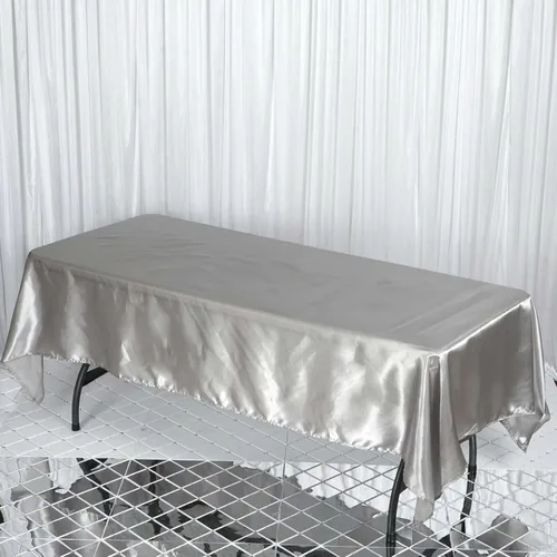 Miniatura 29 de Efavormart - Mantel rectangular de satén, 90 x 132 pulgadas, suave, oblongo, lavable, mantel decorativo de tela sedosa para bodas, fiestas, Plata