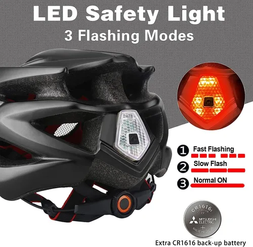 Miniatura 4 de Basecamp Casco de bicicleta para mujeres y hombres con luz LED de seguridad extraíble, visera solar, casco de bicicleta ligero, ajustable, Negro