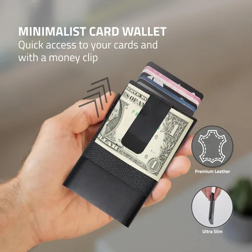 Miniatura 21 de Fidelo Cartera minimalista para hombre – Soporte delgado para tarjetas de crédito con clip para dinero, bolsillo frontal con bloqueo RFID, Cuero sin