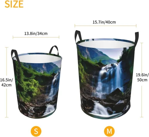 Miniatura 5 de Scenic mountain waterfall print Circular Hamper Waterproof Storage Bin Organizer Basket Laundry Hamper With Handles For Clothes Toys Small