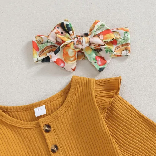 Miniatura 4 de Kuriozud Conjunto de mameluco con volantes para bebé recién nacida, con volantes, lindo conjunto de pantalones acampanados con diadema