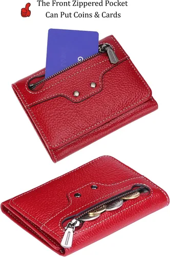 Miniatura 3 de AINIMOER Cartera pequeña de piel para mujer, delgada, compacta, con bloqueo RFID, con bolsillo para monedas, Lichee Wine Rfid Bloqueo, talla única