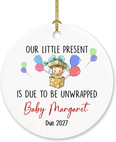Miniatura 10 de Adorno personalizado para bebé que llega 2027, adorno de Navidad de Bump, elige el nombre del bebé y el año de Navidad para el nuevo abuelo abuela