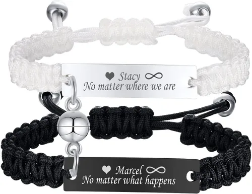 Miniatura 9 de VNOX Pulsera Personalizada Personalizable Nombre Fecha Cita Amistad Amor Pareja Pulsera Hecha a Mano Cuerda Trenzada Pulsera Regalo Aniversario