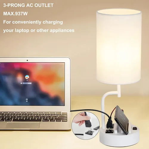 Miniatura 3 de Dreamholder - 2 lámparas de mesa con 3 puertos de carga USB, moderna lámpara de escritorio con toma de corriente alterna y soportes para teléfono