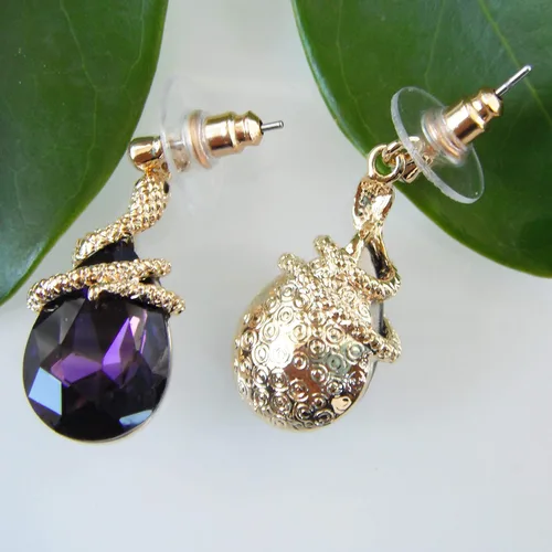 Miniatura 49 de Navachi Pendientes colgantes de gota de serpiente con forma de pera multicolor de cristal chapado en oro de 18 quilates