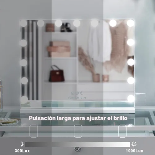 Miniatura 5 de FENCHILIN Espejo de tocador con luces, espejo de maquillaje iluminado al estilo Hollywood con 15 bombillas LED regulables para vestidor