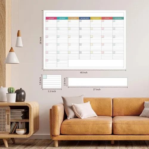Miniatura 2 de Calendario grande de borrado en seco para pared, calendario de borrado en seco sin fecha, calendarios laminados borrables para pared con 8